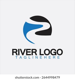 Logo of river, creek, river bank and water flow.