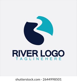 Logo of river, creek, river bank and water flow.