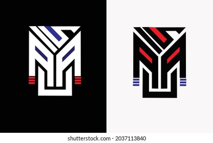 
Logo of a robot that has two colors red and blue