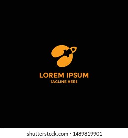 logo rocket on isolated black background.