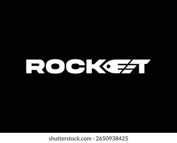Logotipo con el tema de la escritura del cohete, logotipo minimalista del cohete