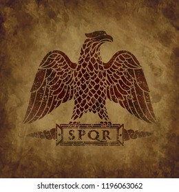 Logo of the Roman eagle on an old shabby texture.