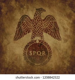 Logo of the Roman eagle on an old shabby texture.
