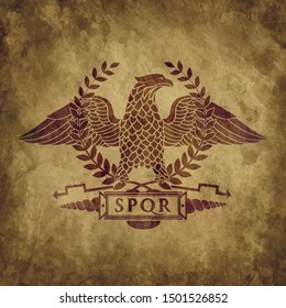 Logo of the Roman eagle on an old shabby texture.