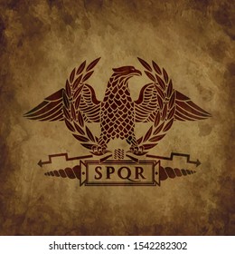 Logo of the Roman eagle on an old shabby texture.