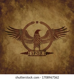 Logo of the Roman eagle on an old shabby texture.