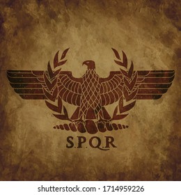 Logo of the Roman eagle on an old shabby texture.