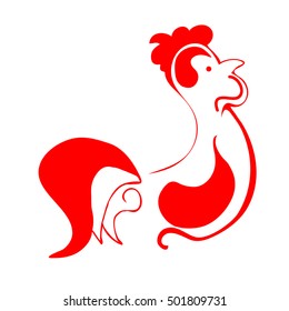 The logo of the rooster. An image of a red rooster on a white background as a symbol of the New 2017. Vector illustration.