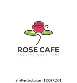 logo rose cafe, with flower like as mug coffee vector