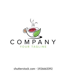 Logo rose cafe, with flower like as mug coffee or tea. vector icon illustration
