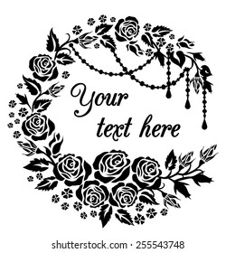 Logo with roses and leaves. Floral vintage frame