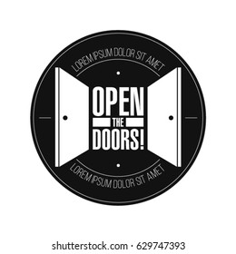 Logo of the round form in the form of two open doors, with the words open the doors