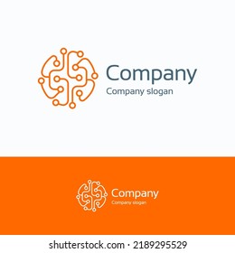 logotipo de С empresa. Plantilla de logotipo de chip de búsqueda de planetas redondas. El laberinto de grandes datos del mundo firma.
