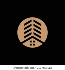 ein Logo in runder Form mit einem Gebäudesymbol