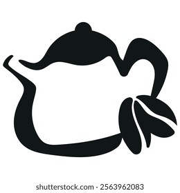 logo is a round teapot with coffee and coffee beans next to it drawn with an original and unusual outline