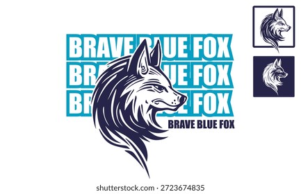 Logo Rubah Mentiroso Biru o logotipo de zorro azul salvaje, silueta de grandes Ilustraciones vectoriales de expresión de coyote
