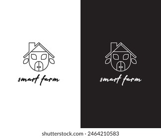 logo rumah sekaligus logo sapi dalam warna hitam dan putih