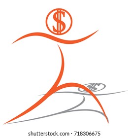 Logo of a running man with money instead of a head