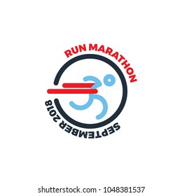 logo for running marathon. Silhouette Runner at Finish Line. Simple flat symbol. vector illustration