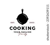 Logo for a rustic retro vintage cooking pot or frying pan. Logo for a restaurant.