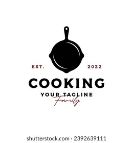 Logo for a rustic retro vintage cooking pot or frying pan. Logo for a restaurant.