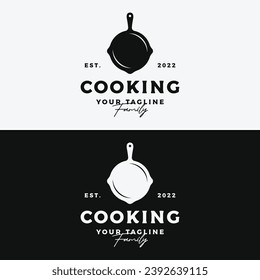 Logo für einen rustikalen Retro-Kochtopf oder Bratpfanne. Logo für ein Restaurant.