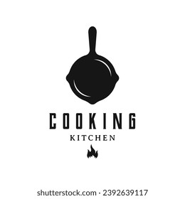 Logo for a rustic retro vintage cooking pot or frying pan. Logo for a restaurant.