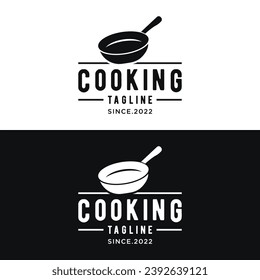 Logo for a rustic retro vintage cooking pot or frying pan. Logo for a restaurant.