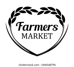 Logo with Rye Wheat for Farmers Market. Vector banner isolated on white background.