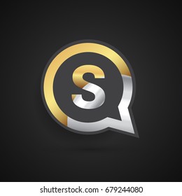 logo S letter gold and silver on circle chat icon. Elegant logo design for your application or company identity.