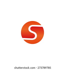 Logo S letter round geometric shape, sun symbol orange gradient, mockup technology icon.