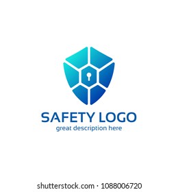 Logo for safety company. Shield with the gradient color. Guard icon. 