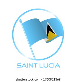 Logo von Saint Lucia. Zusammensetzung mit schwenkbarer Flagge, Kreis und Flagpol für Abzeichen, Beschriftung, Pin usw., Vektordesign EPS10