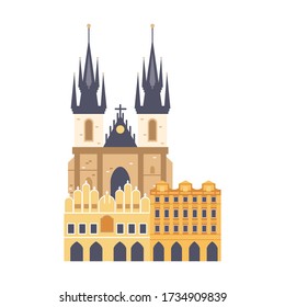 Logo de la Catedral de San Vitus en la República Checa. Colección Praga Travel and Voyage en Europa. Ilustración de Vector de arte plano