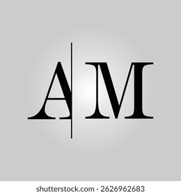 AM logo with a sans serif typeface font