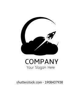 satélite con logotipo con luna y nube, puede utilizarse como logotipo o marca