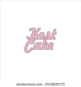 Das Logo sagt Kost Cake auf rosa und weißem Hintergrund