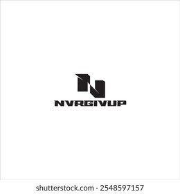 El logotipo dice NVRGIVUP con un icono negro de N sobre un fondo blanco