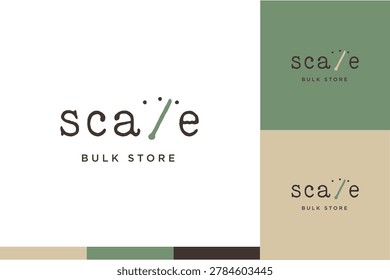 Logo Scale eco friendly meter concept speedometer icon. Renewable green energy, environmental friendly, green living, nature, organic, bulk store, farm to table logo design.