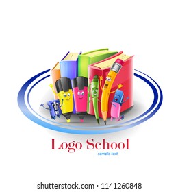 Logo school characters and books. Vector