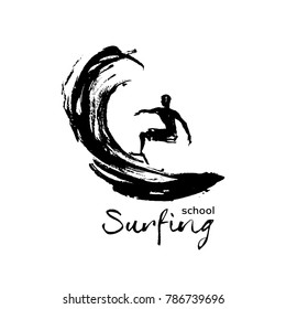 Logo for school surfing. Surfer on the wave.