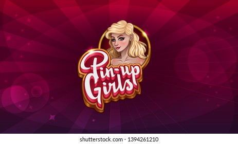 Logo-Bildschirm für Pin-up Girls-Spiel. Vektorgrafik