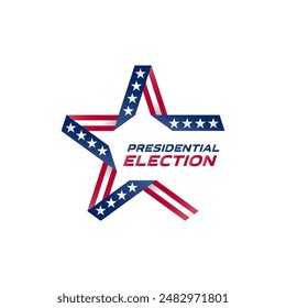 Logo für den Bildschirmschoner des Videos der politischen Wahlkampagne in den USA. Wahlplakat. Stilisierter Stern mit amerikanischen Flaggenfarben und Symbolen. Präsidentschaftswahl in den USA.
