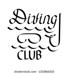 Logo for scuba diving club and diving school. Hand lettering, vector