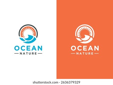 Logo of sea beach or coast and sun in simple circle shape. Vector design of simple sea and beach logo	