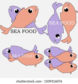 logo of sea food from colored fish with the inscription
