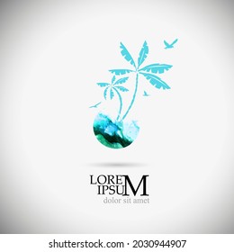 Logo sea, palm trees and seagulls. Vector illustration