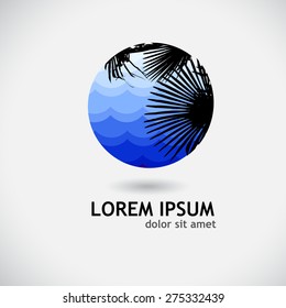 Logo sea and palm trees. Vector