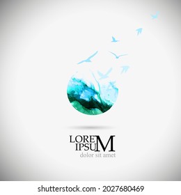 Logo sea and seagulls. Vector illustration