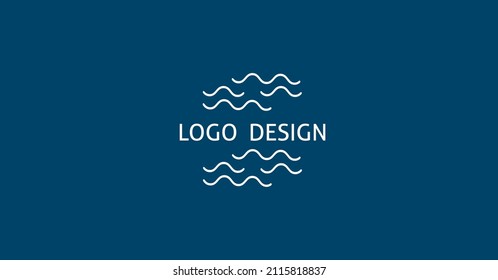 Logo with sea waves on a blue background. Wavy white lines. Simple flat design elements. Vector illustration.